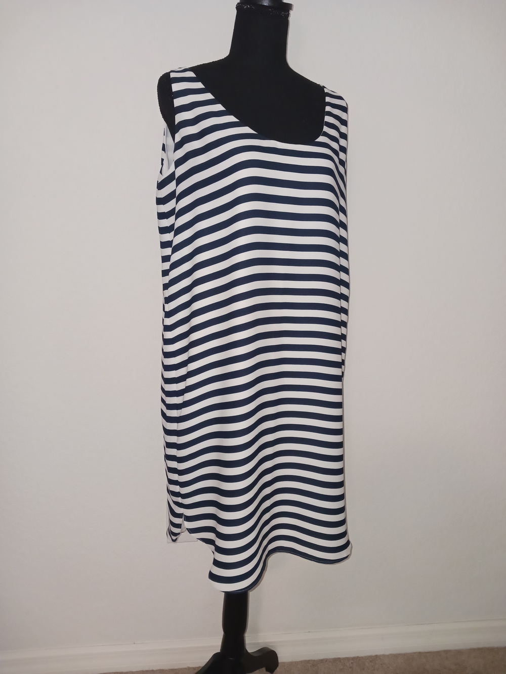 Ann Taylor LOFT $99 Classic Navy & White Nautical Shift Dress Sz L EUC